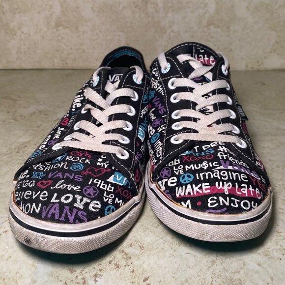 Vans Womens Black Canvas Sneakers Multicolor Graffiti Pattern Design - Picture 3 of 8